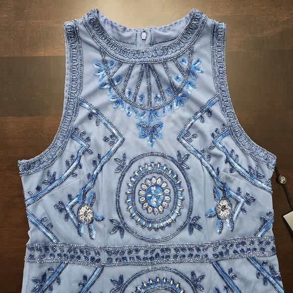 NWT Adrianna Papell Beaded Short Halter Dress French Blue Size 14 - Picture 3 of 9